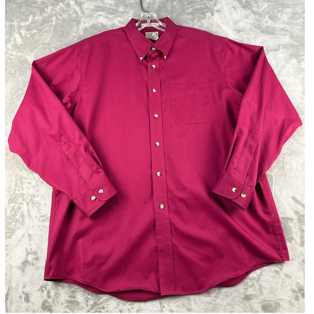 L.L.Bean Button-Down Shirt Mens L Wrinkle-Resistant Red Long Sleeve EUC